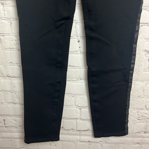 Paige Black Skinny Pants with Leather Tuxedo Stripe - Picture 4 of 13